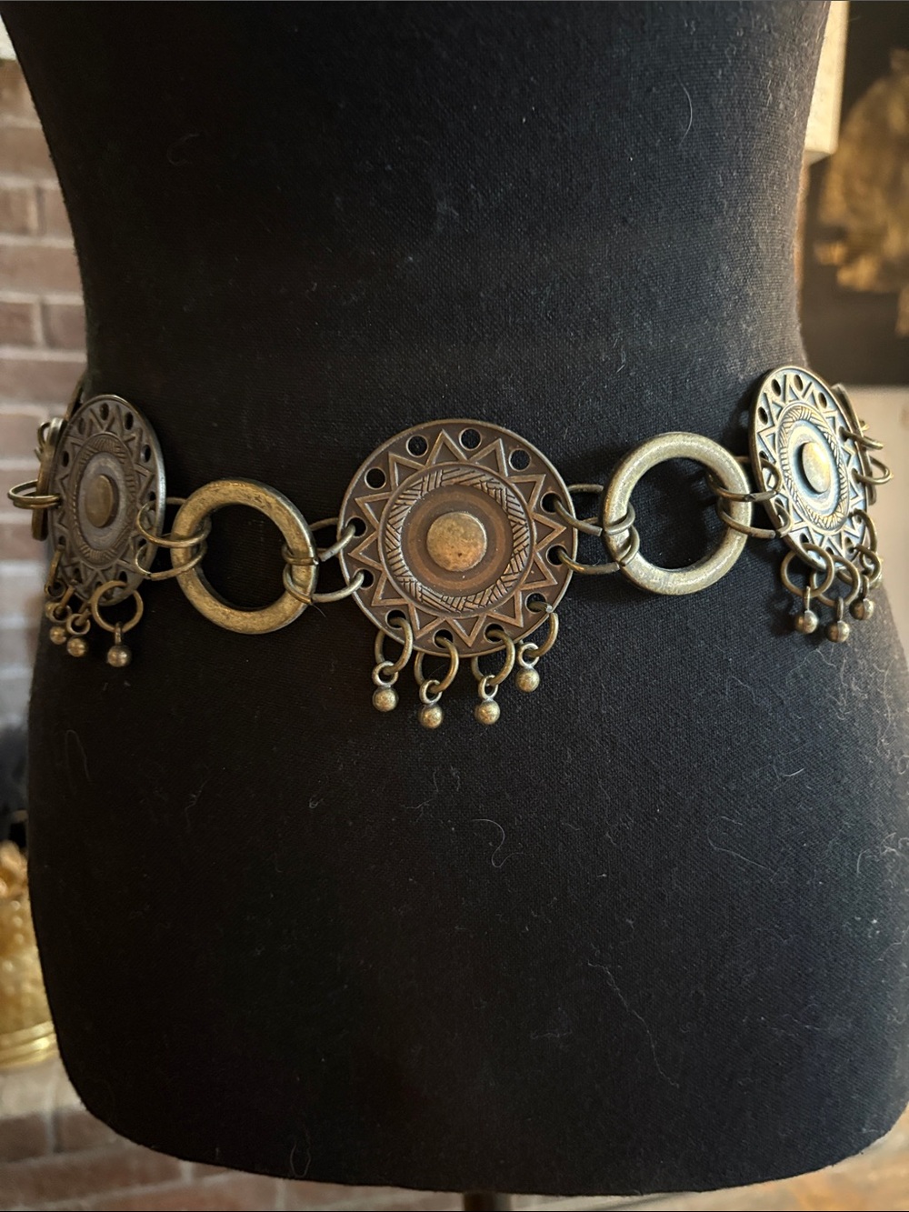 Vintage Brass Tone Decorative Medallion Belt
